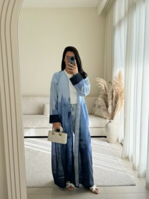 linen abaya bleu